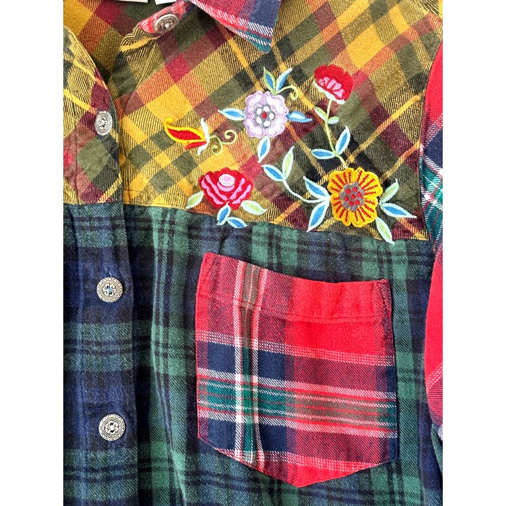 Vintage Blair Patchwork Plaid Embroidered Flannel Shirt XL - Picture 2 of 6